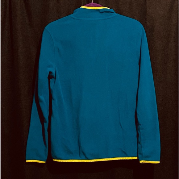 Lands' End Heritage Colorblock Navy Teal Snap Neck Pullover Fleece Top Size XL - Picture 2 of 7